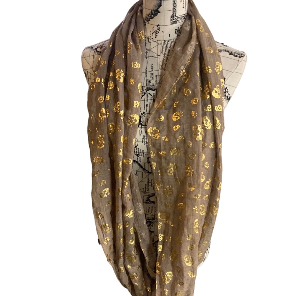 Evelyn K New York Infinity Skeleton Scarf Brown Gold Skull